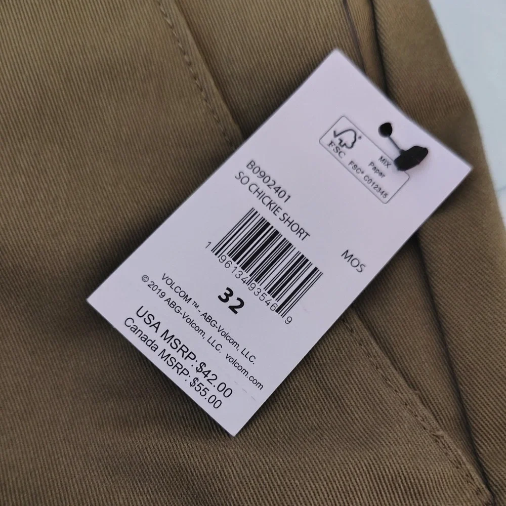 New Volcom Womens True To This Olive Green Mid Rise Skater Shorts Size 32 Cotton